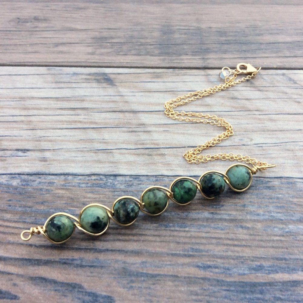 African Turquoise necklace, 14k Gold filled, healing necklace, crystal necklace